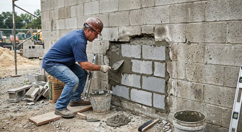 Cinder Block Wall Repair in Highlands, TX